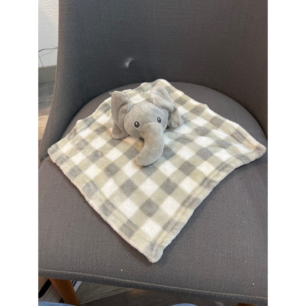 Gray White Buffalo Plaid Elephant Security Blanket Lovey Plush‎